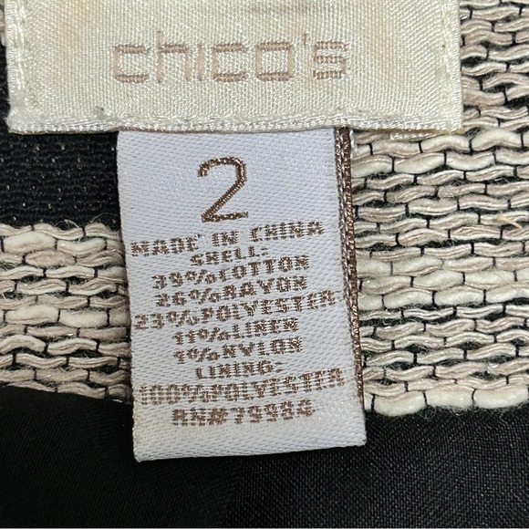 Chico's Size 2 Abstract Print Open Front 3/4 Sleeves Lined Blazer Jacket - Picture 6 of 8